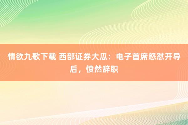 情欲九歌下载 西部证券大瓜：电子首席怒怼开导后，愤然辞职